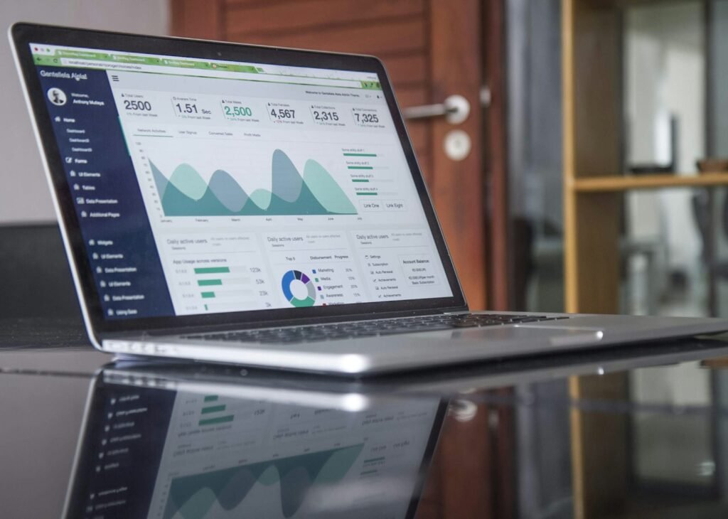 Laptop showing search analytics for an SEO review