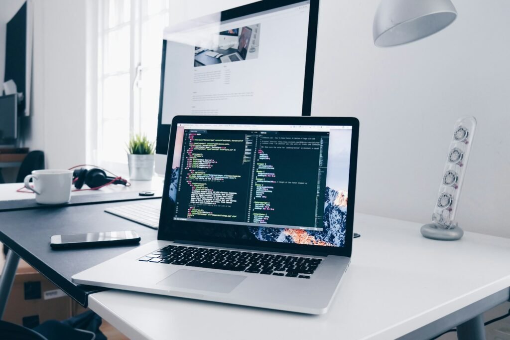 Developer laptop with website code